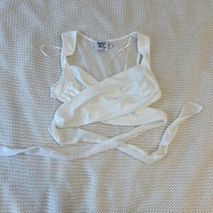 Princess Polly White Sheer Wrap Crop Top